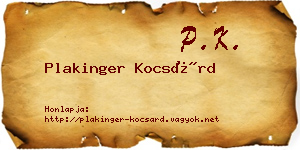Plakinger Kocsárd névjegykártya